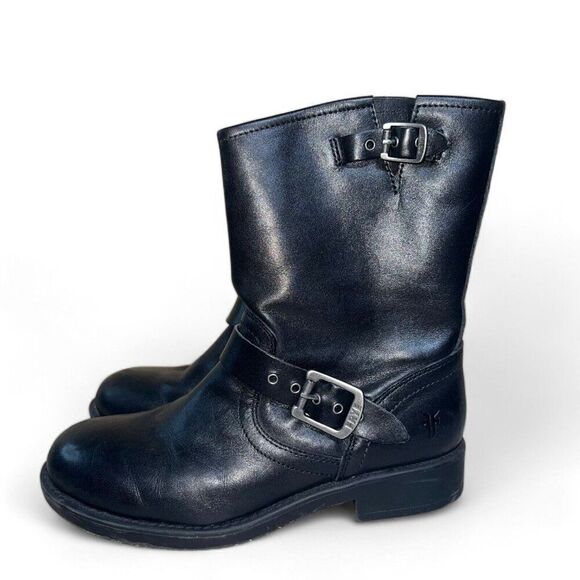 Frye Engineer Pull-on Mid-Calf Leather Boots Black 3497501 Youth 4 Women's 6 - Picture 2 of 11